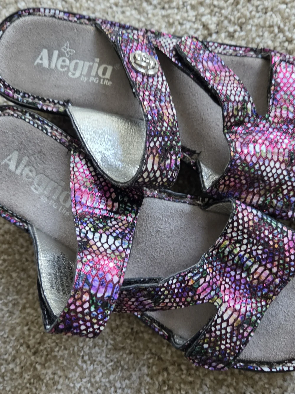 Alegria Multicolor Snake-Print Slip-On Sandals